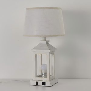 Modern white table lamp with fabric shade for bedroom and living room