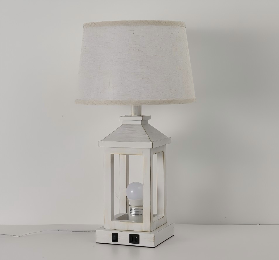 Modern white table lamp with fabric shade for bedroom and living room