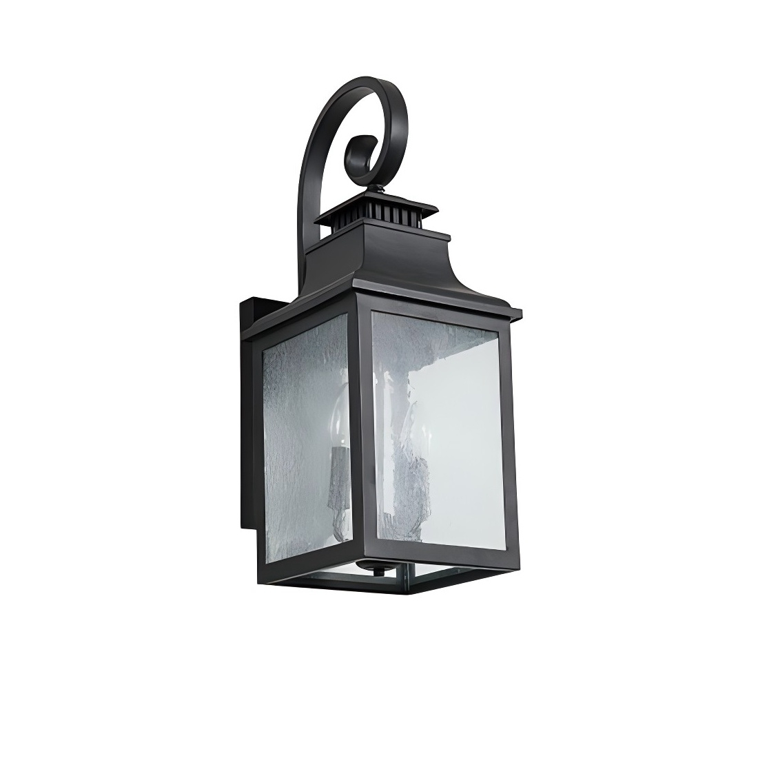 Black outdoor wall lantern light with clear glass shade for porch and patio