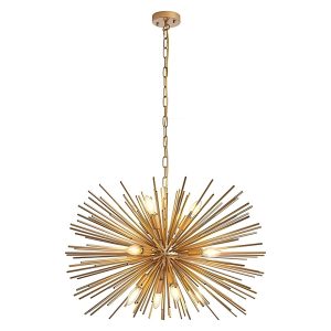 Gold sunburst chandelier pendant light for dining room and living room