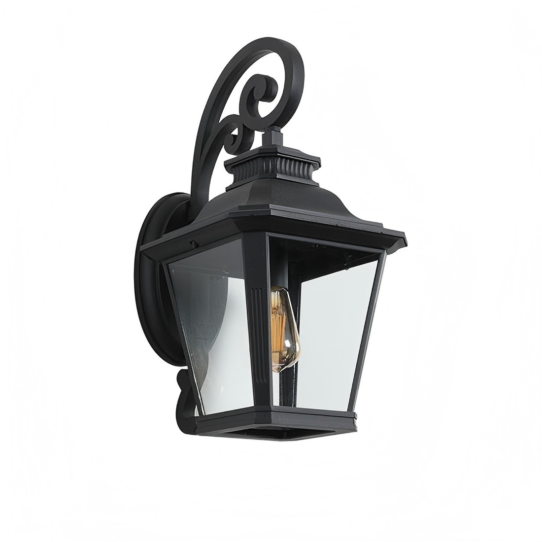 Black outdoor wall lantern sconce with clear glass shade