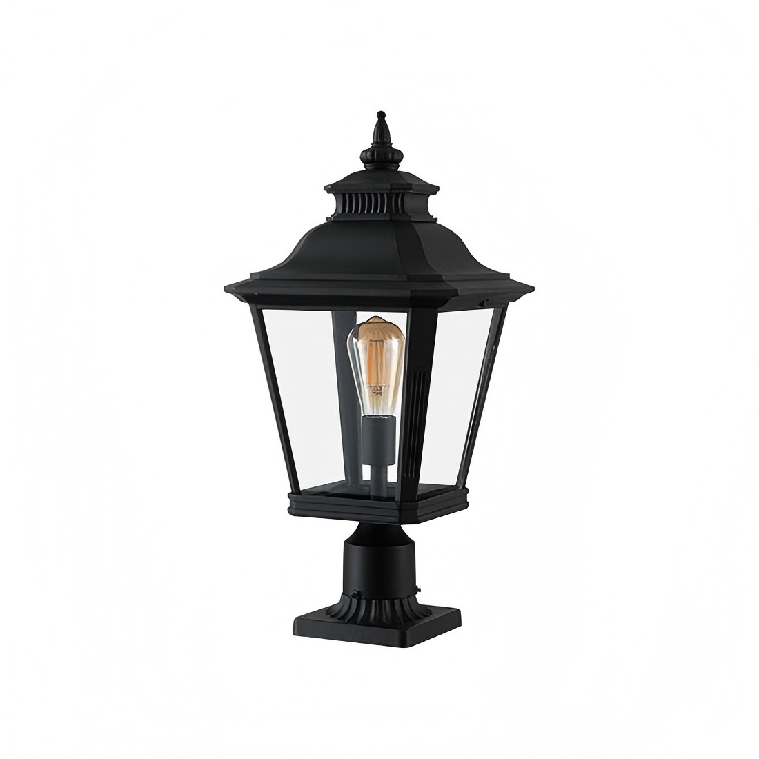 Black outdoor wall lantern light with clear glass shade