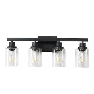 Black 4-light linear kitchen island glass pendant light with clear glass shades