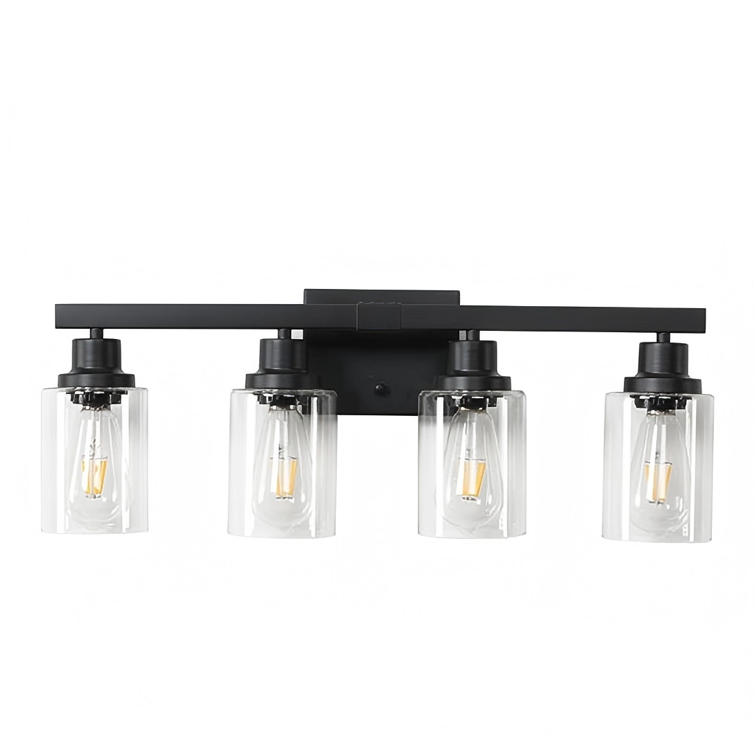 Black 4-light linear kitchen island glass pendant light with clear glass shades