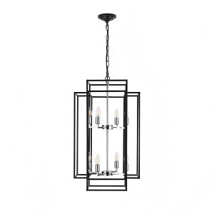 Vintage black metal glass lantern pendant light with clear glass shade for indoor home decoration