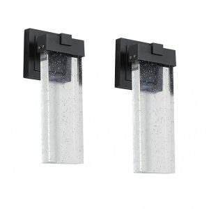 Set of 2 modern black outdoor wall lights with clear glass shade