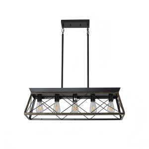 Black gold rectangular linear pendant light for kitchen island and dining room