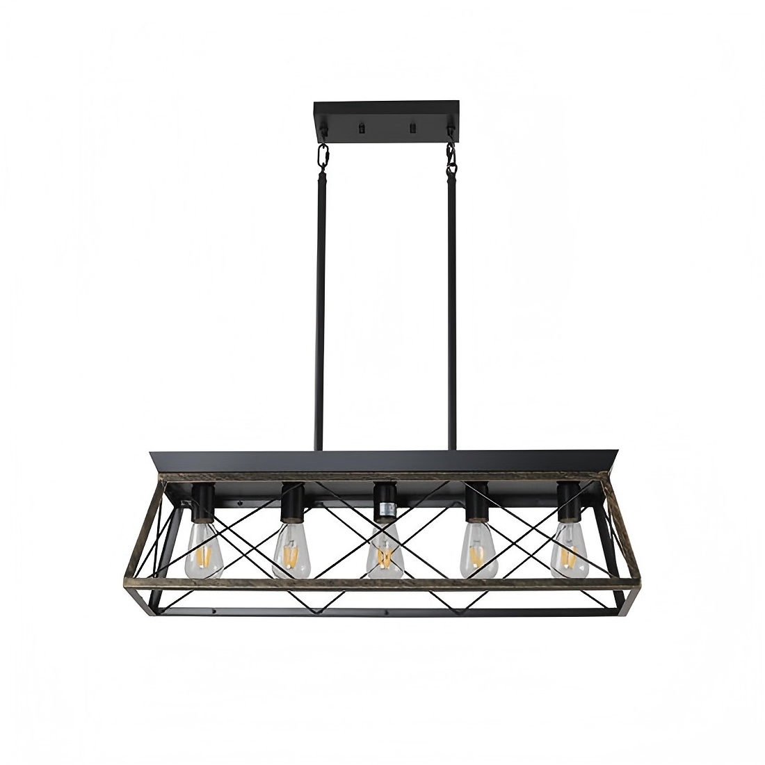 Black gold rectangular linear pendant light for kitchen island and dining room