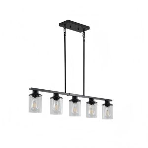 Modern black 5-light linear glass pendant light for kitchen island and dining room