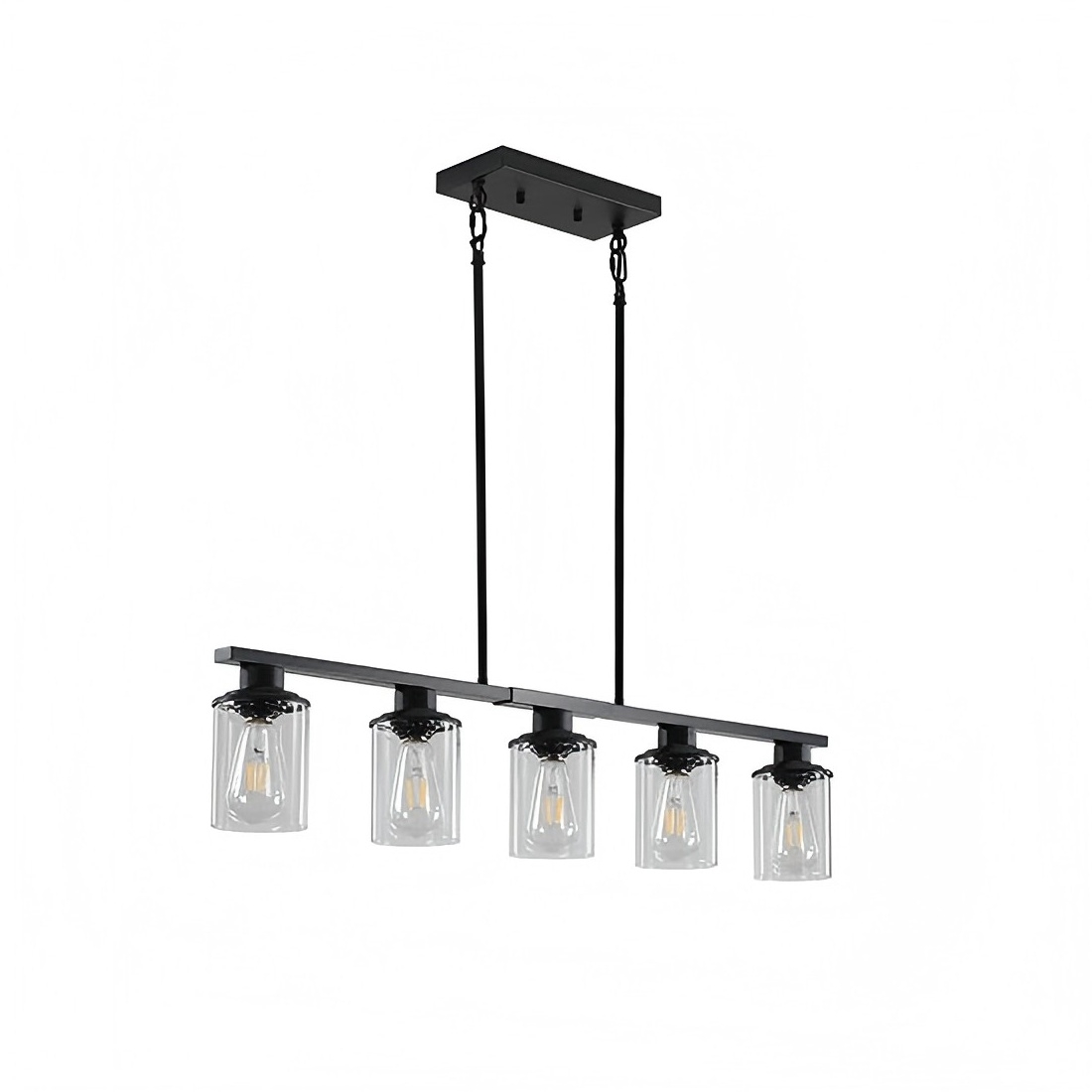 Modern black 5-light linear glass pendant light for kitchen island and dining room
