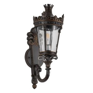 Vintage black outdoor wall lantern sconce with clear glass shade